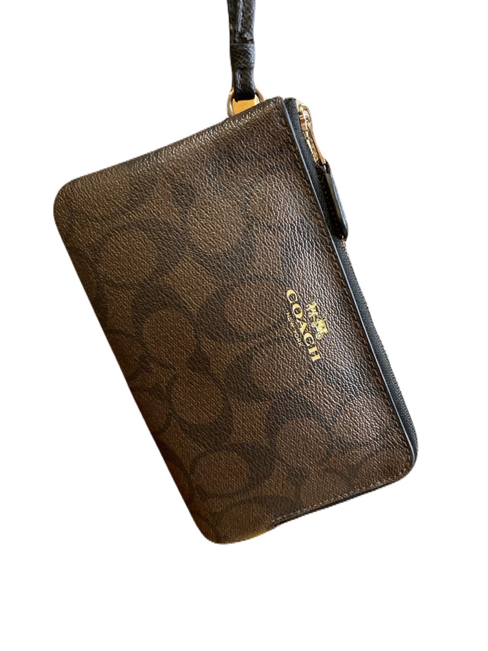 Coach Double Corner Zip Wristlet Metallic Brown Signature Canvas Gold-Tone - Picture 3 of 15